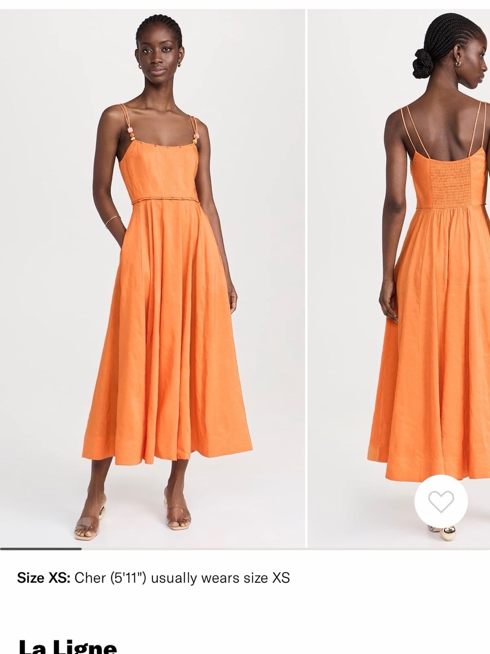 La Ligne Orange Double-Spaghetti Midi Dress